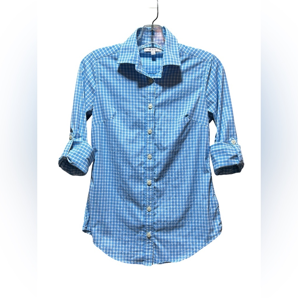 Ladies Peter Millar Light Blue Plaid Shirt XS button down
